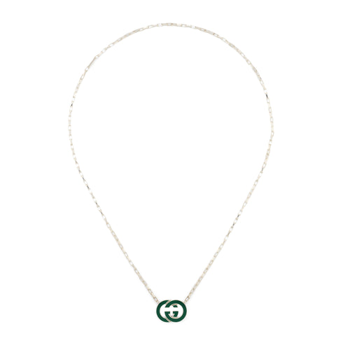 Gucci Interlocking Necklace Gucci Interlocking in 925 sterling silver, green enamel, 45 cm YBB854198001