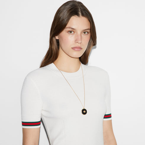 Gucci Interlocking Necklance in yellow gold, onyx and diamond YBB786606001