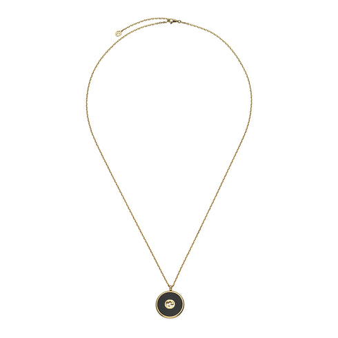 Gucci Interlocking Necklance in yellow gold, onyx and diamond YBB786606001