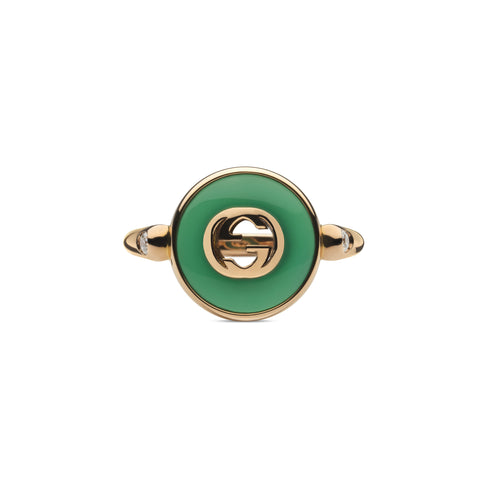 Gucci Interlocking Ring in pink gold, green agate and diamond YBC786547002