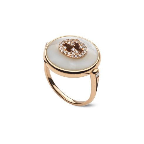 Gucci Interlocking Ring in pink gold, mop, diamonds, gg pavé YBC786765001