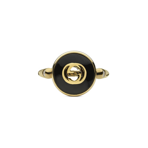 Gucci Interlocking Ring in yellow gold, onyx and diamond YBC786547001