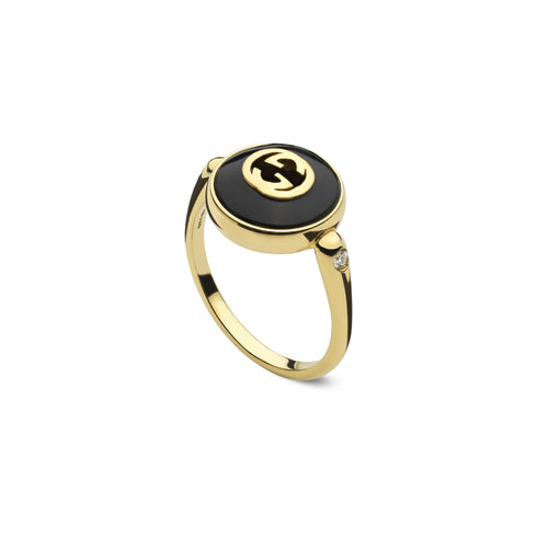 Gucci Interlocking Ring in yellow gold, onyx and diamond YBC786547001