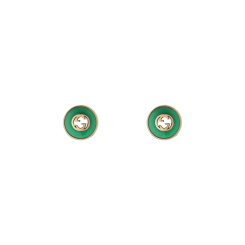 Gucci Interlocking Stud earrings in pink gold and green agate YBD786554002