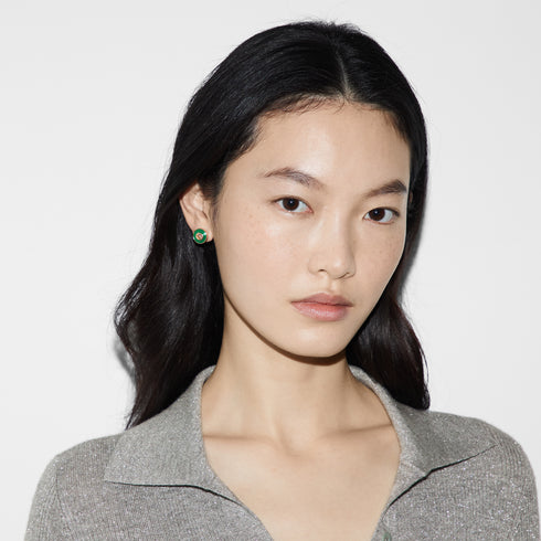 Gucci Interlocking Stud earrings in pink gold and green agate YBD786554002