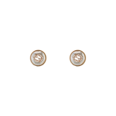 Gucci Interlocking Stud earrings in pink gold, mop, diamond, GG pavé YBD786746001