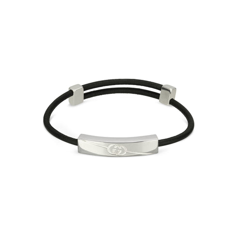Gucci Tag Bracelet in sterling silver and leather with logo YBA774464001