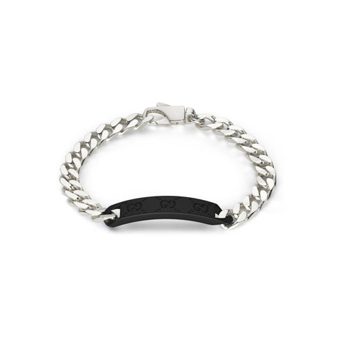Gucci Tag Bracelet in sterling siver and black rubberized tag YBA797167001