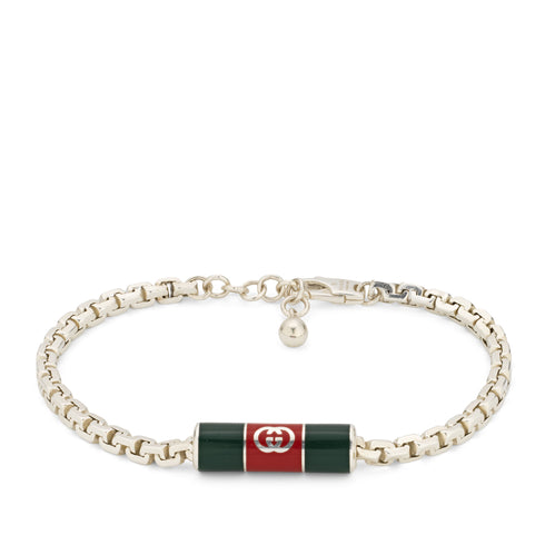Gucci Web Bracelet with Web motif in 925 sterling silver, green/red enamel YBA853846001