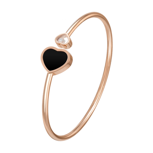 HAPPY HEARTS ROSE GOLD ONYX DIAMOND BANGLE SIZE L 857482-5204