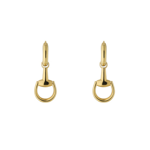 Horsebit Hoop earrings with dangling Horsebit in yellow gold YBD795656001