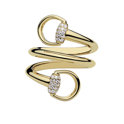 Horsebit Horsebit double ring in 18kt yellow gold and diamonds YBC861474001