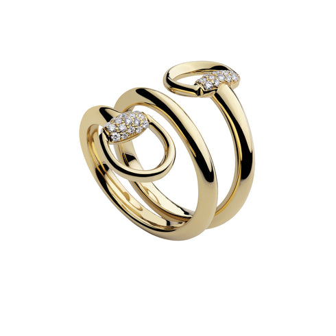Horsebit Horsebit double ring in 18kt yellow gold and diamonds YBC861474001