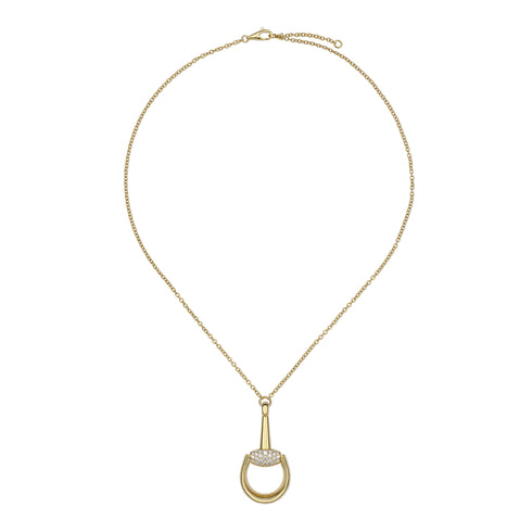 Horsebit Horsebit necklace with large pendant in 18kt yellow gold and diamonds YBB837699002