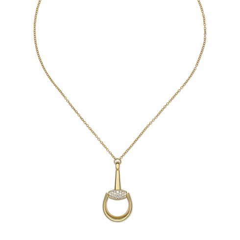 Horsebit Horsebit necklace with large pendant in 18kt yellow gold and diamonds YBB837699002