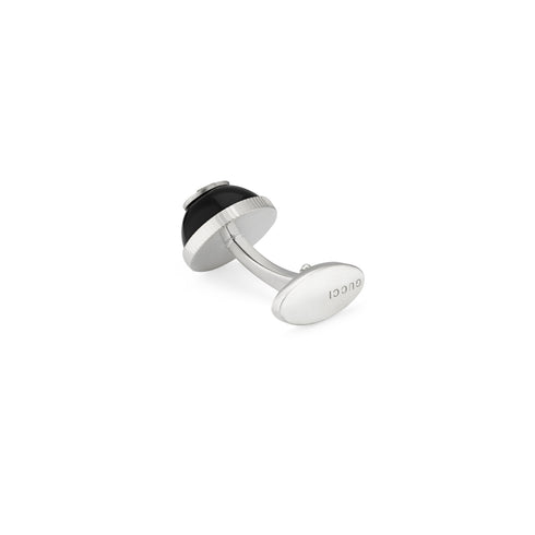 Interlocking G Cufflinks with motif in sterling silver and onyx YBE645589002
