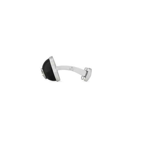 Interlocking G Cufflinks with motif in sterling silver and onyx YBE645589002