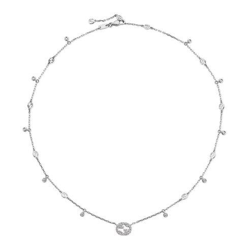 Interlocking G Necklace in 18kt white gold and diamonds YBB729402003