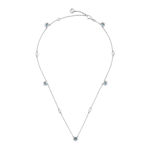 Interlocking G Necklace in 18kt white gold with topazes and detail YBB662429002