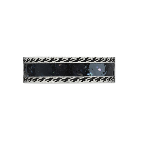 Interlocking G Ring in sterling silver and black enamel with detail YBC645573002