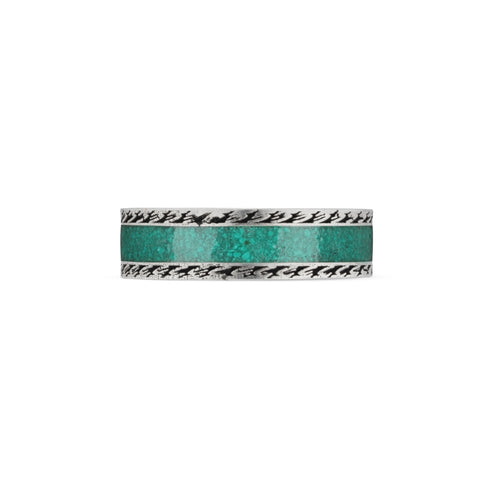 Interlocking G Ring with motif in sterling silver and turquoise enamel YBC645573001