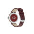 Model 2000 30mm stainless steel case, Silver guillochè dial, green-red-greed resin stripes on the case side, Red leather strap YA167508