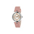 Model 2000 30mm stainless steel case, Silver guillochè dial, white resin stripes on the case side, roman indexes and detail, Pink leather strap YA167506