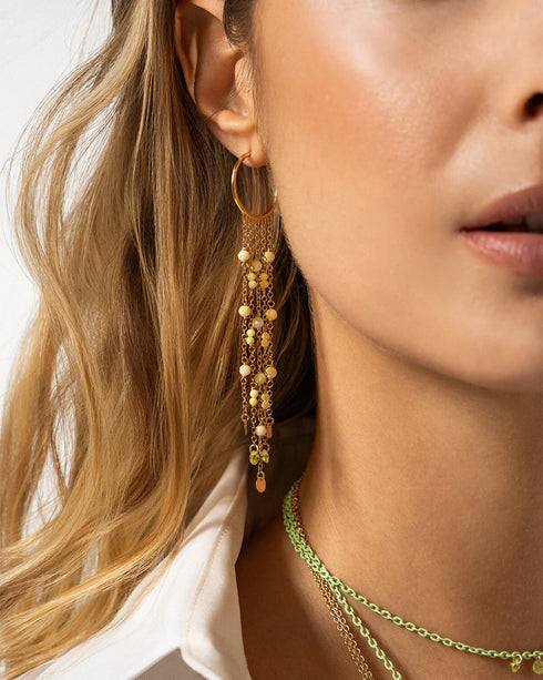 MONO-ORECCHINO HOOP CON CATENE E PENDENTI TURCHESE OR031M3TAU