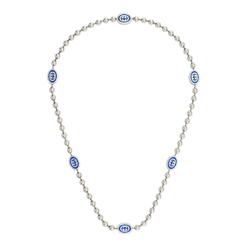 Necklace in sterling silver and blue enamel with Interlocking G details YBB753448001