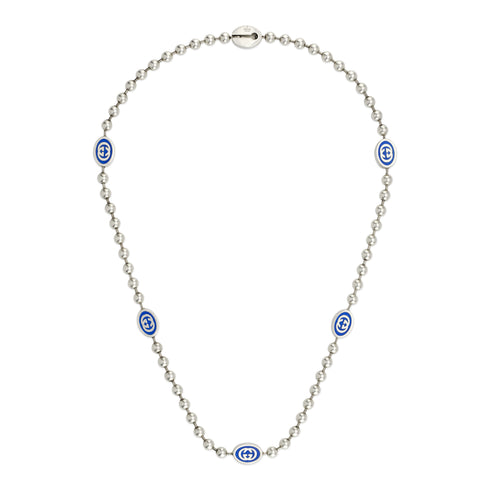 Necklace in sterling silver and blue enamel with Interlocking G details YBB753448001