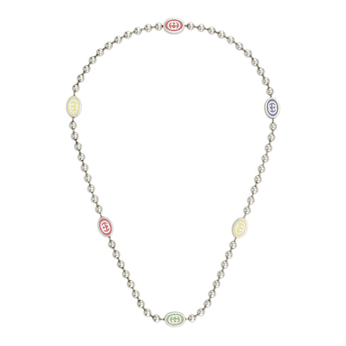 Necklace in sterling silver and colored enamel with Interlocking G details YBB753448002
