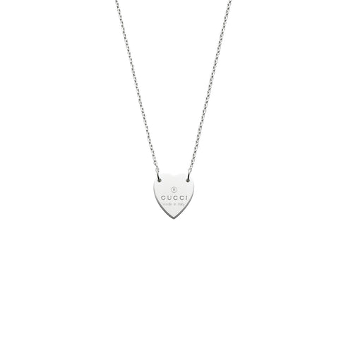 Necklace with Gucci Trademark engraved heart pendant in sterling silver YBB223512001