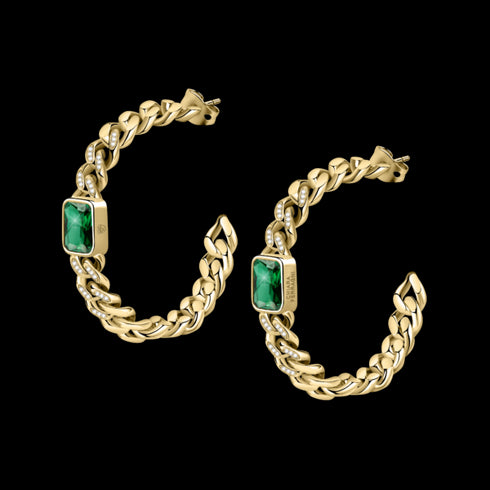 ORECCHINI CHAIN HOOP WITH EMERALD STONE AND CRYSTALS J19AUW33