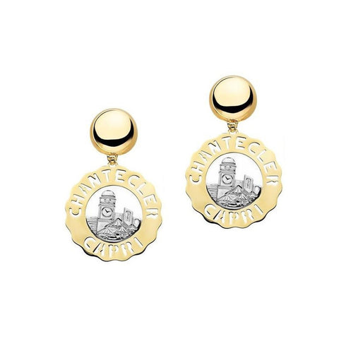 ORECCHINI LOGO MEDI CON PIAZZETTA ORO GIALLO E ORO BIANCO E DIAMANTI C.23189