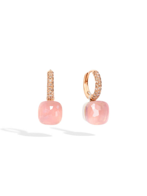 ORECCHINI NUDO IN ORO ROSA CON CASTONE IN ORO BIANCO CON QUARZO ROSA CLASSIC E DIAMANTI BROWN POB4010O6000BRCQR