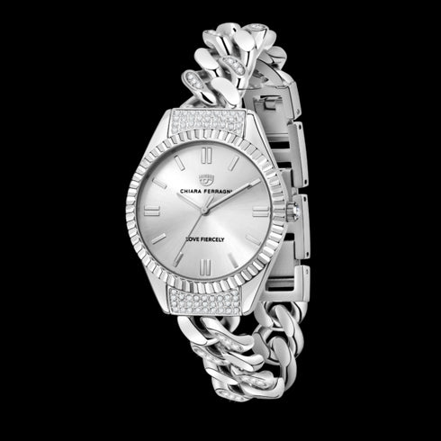 OROLOGIO CHAIN CAPSULE SILVER CON ZIRCONI BIANCHI 34MM R1953104502