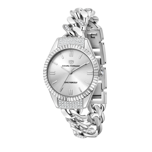 OROLOGIO CHAIN CAPSULE SILVER CON ZIRCONI BIANCHI 34MM R1953104502