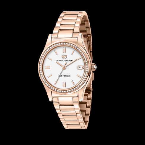 OROLOGIO CONTEPORARY ROSE GOLD CON ZIRCONI BIANCHI 32MM R1953102503