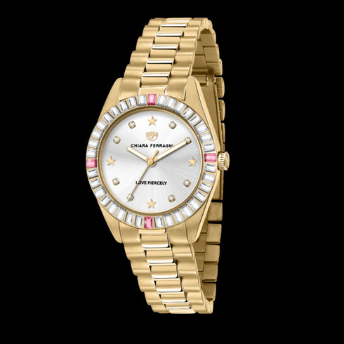 ALLTAGSUHR AUS GELBGOLD MIT BAGUETTE-ZIRKONIA, 34 MM R1953100503