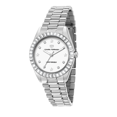 OROLOGIO EVERYDAY SILVER CON ZIRCONI BIANCHI BAGUETTE 34MM R1953100505