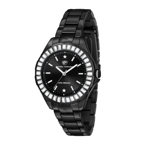 OROLOGIO SPORT BLACK CON ZIRCONI BAGUETTE 36MM R1953101501