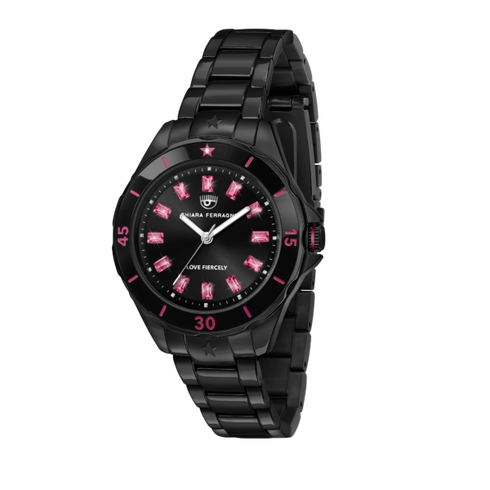OROLOGIO SPORT TOTAL BLACK CON ZIRCONI BAGUETTE PINK 36MM R1953101505