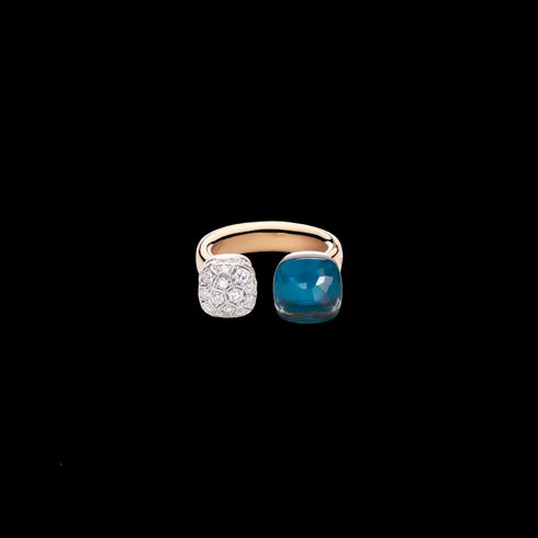 POMELLATO ANELLO NUDO IN ORO ROSA E ORO BIANCO, CON TOPAZIO BLUE LONDON E PAVÉ DI DIAMANTI PAC4020O6WHRDB0TL