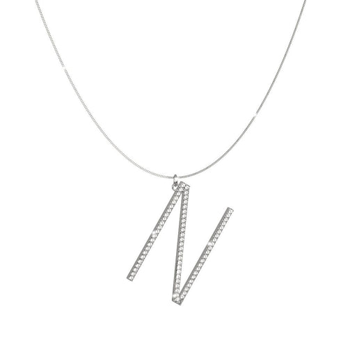 SILVER NECKLACE WITH CRYSTALS INITIAL SWAKAN PENDANT14