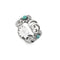 Ring with Double G and flower motif in shiny aged sterling silver, mother of pearl, blue topaz and turquoise resin YBC527394001