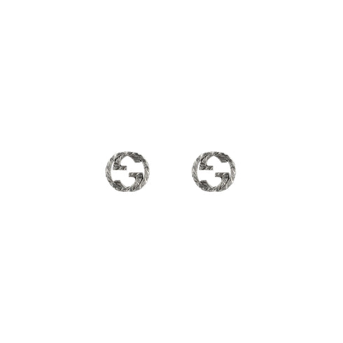 Stud earrings with Interlocking G motif in aged sterling silver YBD457109001