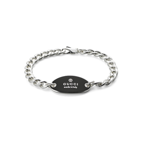 Trademark Bracelet in sterling silver and black enameled oval tag _ tag 30 mm YBA797043001