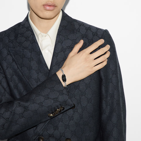 Trademark Bracelet in sterling silver and black enameled oval tag _ tag 30 mm YBA797043001