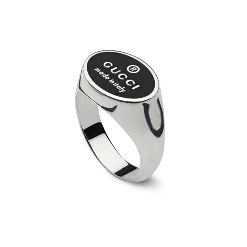 Trademark Chevalier ring in sterling silver with black enameled oval tag YBC797143001