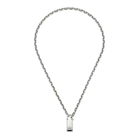 Trademark Necklace in sterling silver with padlock motif and Gucci trademark detail_50cm YBB796342001